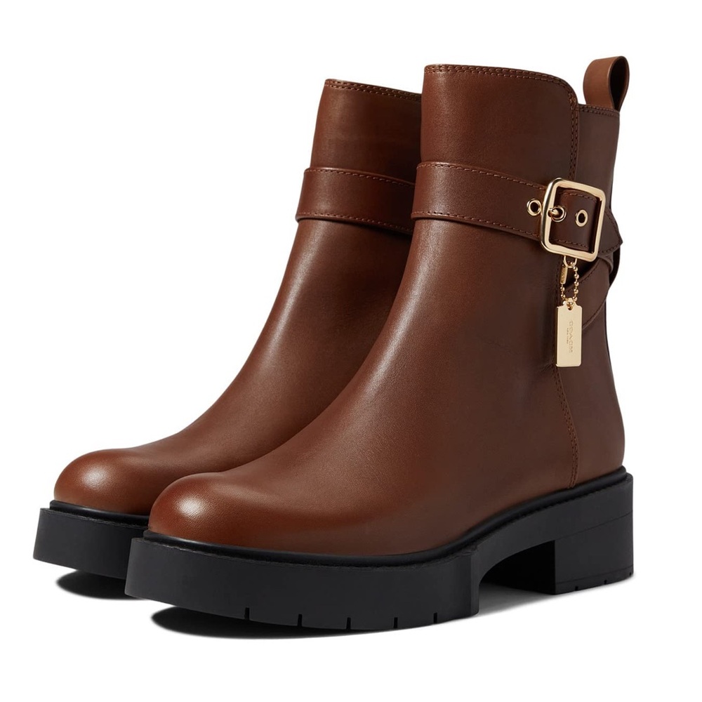 Coach Lacey Leather Bootie Dark Saddle